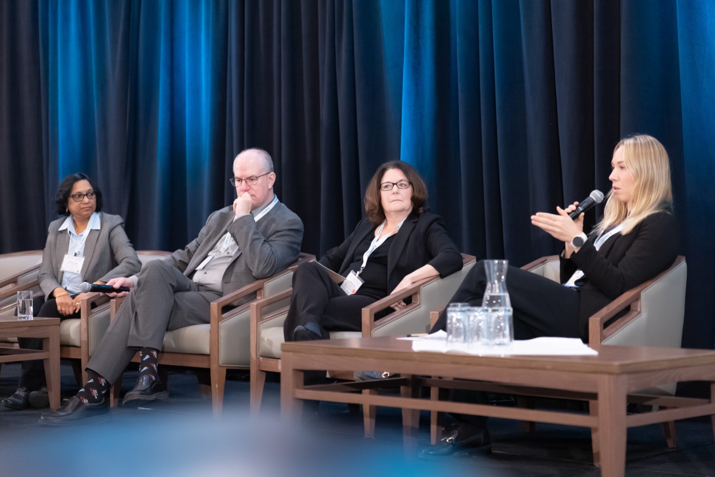 Panelists in conversation on stage