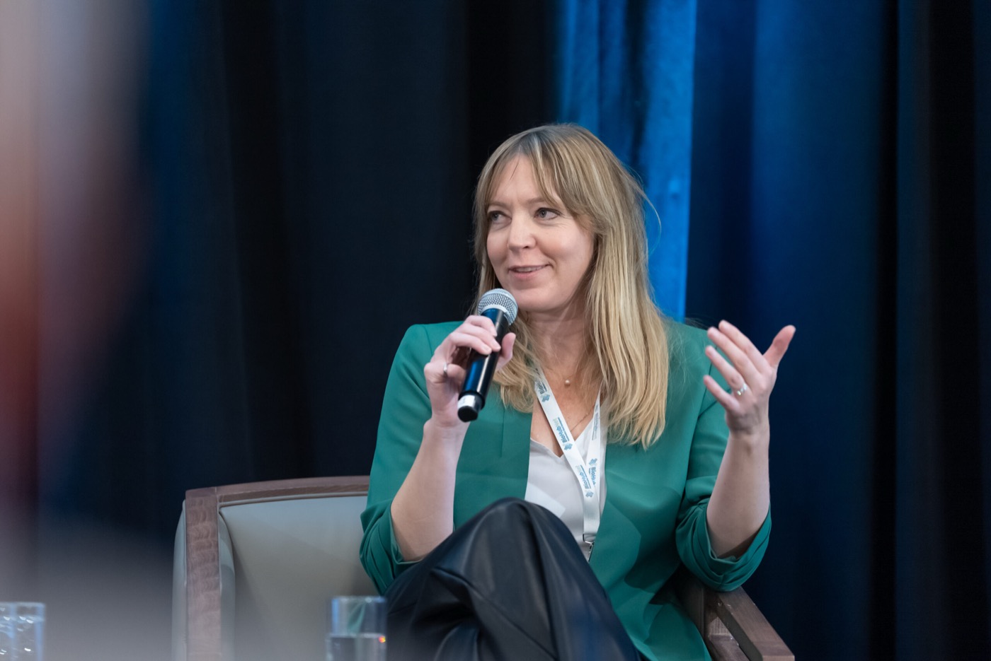 Panelist speaking with hand gesture