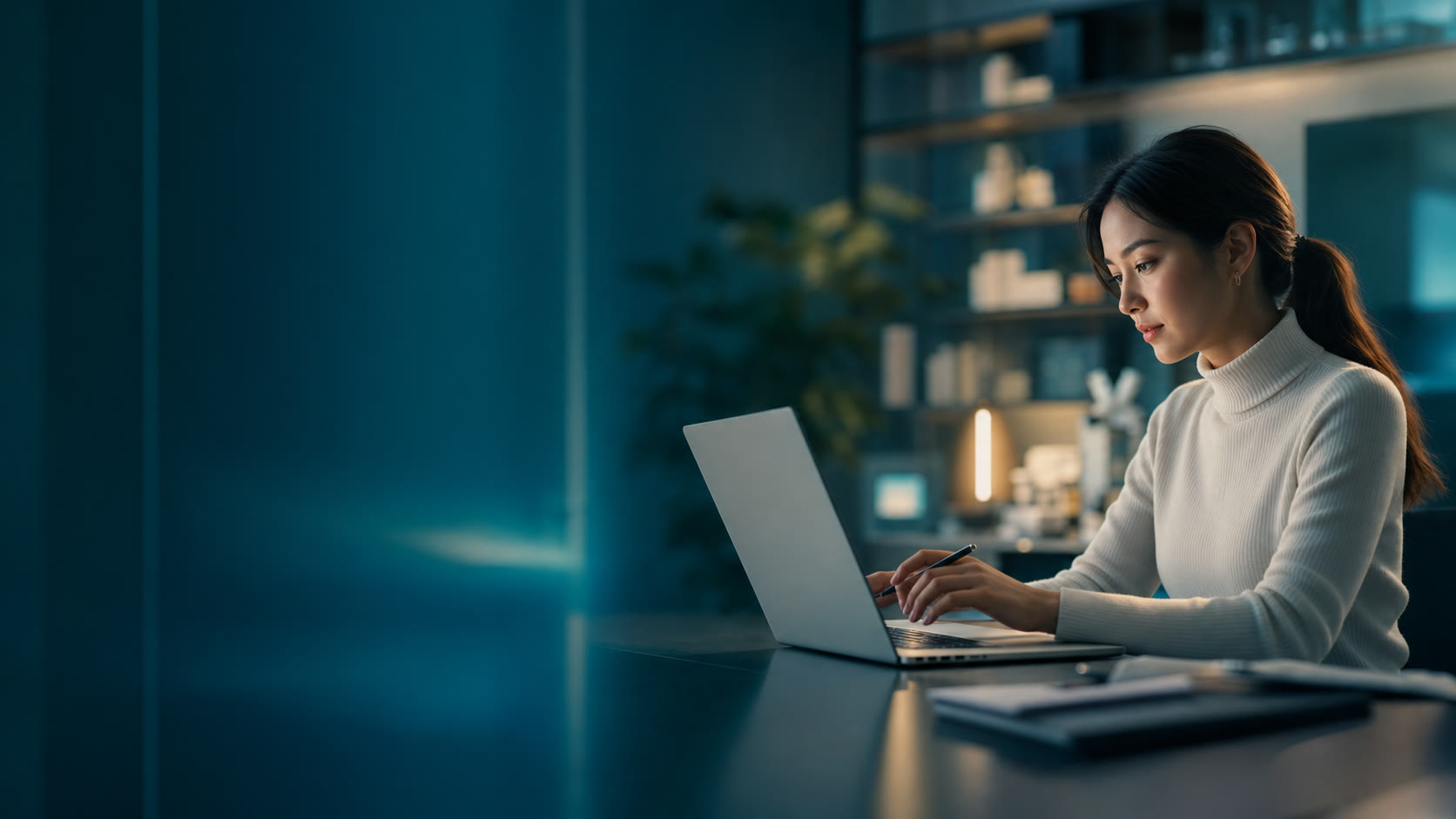 Learner using a laptop for online training